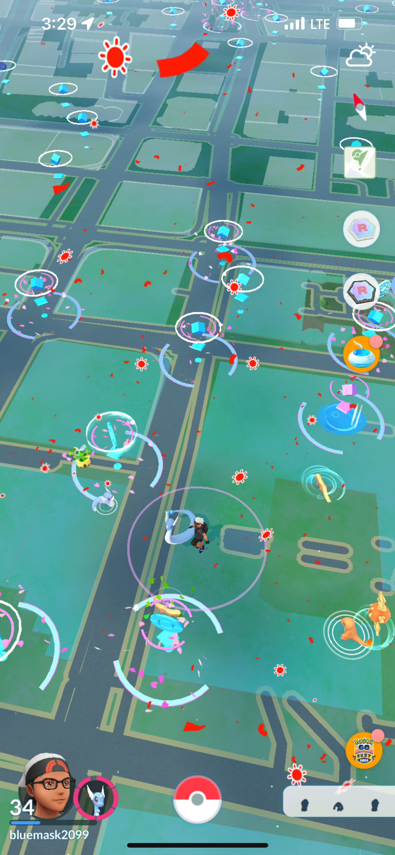 Pokemon Go app in map view. 